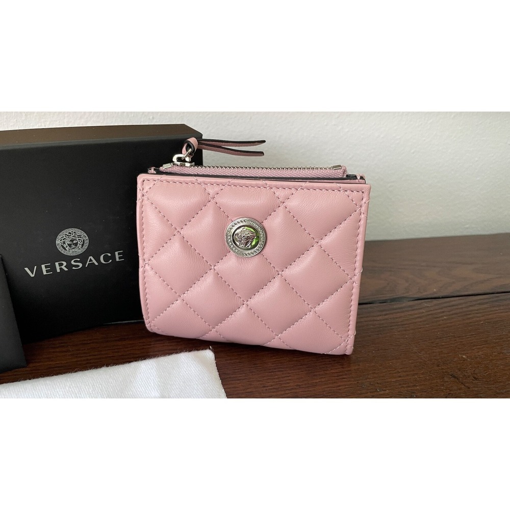 Versace Women's Pink Quilted Lamb Leather Bifold Wallet, Item 1005564